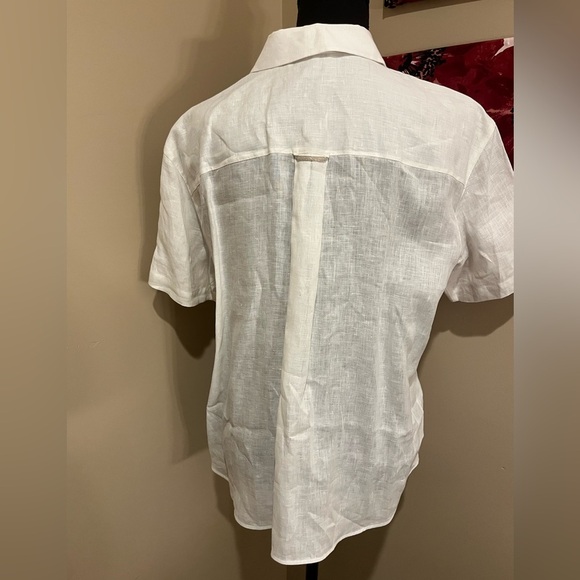 Lafayette 148 New York Sublime Justice Linen Collared Short Sleeve Blouse, sz M - Picture 5 of 6